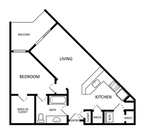 Floor plan for 1 bed, 1 bath, 750 sqft